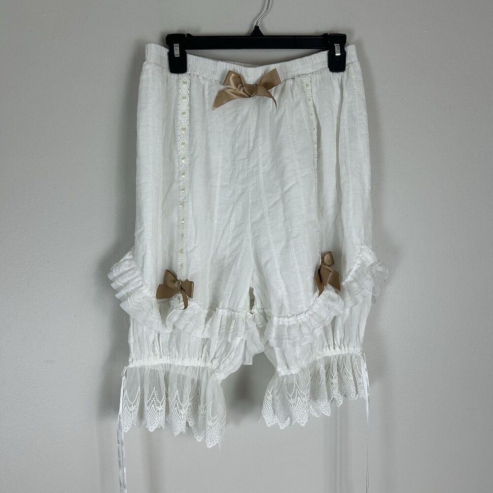 Bow Lace Bloomer Pants XL Cottagecore Victorian Coquette White Crop Renaissance